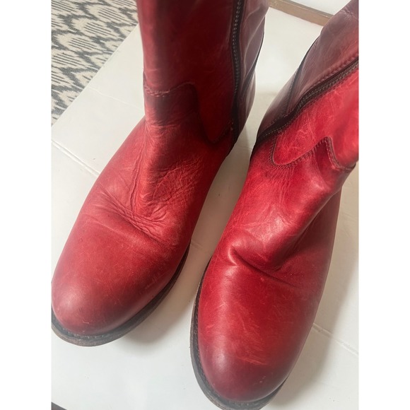 FRYE Melissa Red Leather Short Cowboy Western Boots Side Zip Button Women Size 9 - Picture 11 of 11